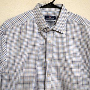 Vineyard Vines Mens Long Sleeve Button Shirt Large White Blue Gray Stripes